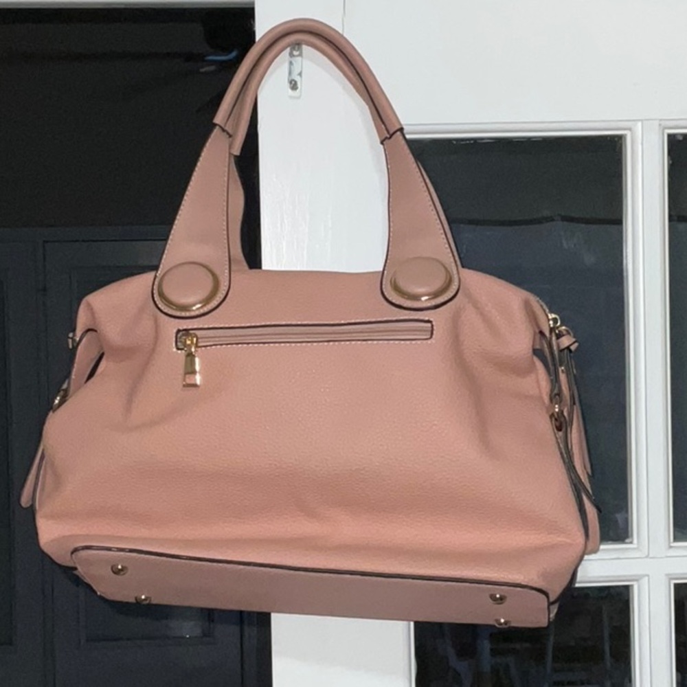 Pink Satchel Bag with Textured Leather and Rolled Handles